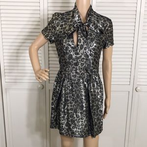 & Other Stories Metallic Animal Print Self Tie Neck Pleated Party Dress Size 4